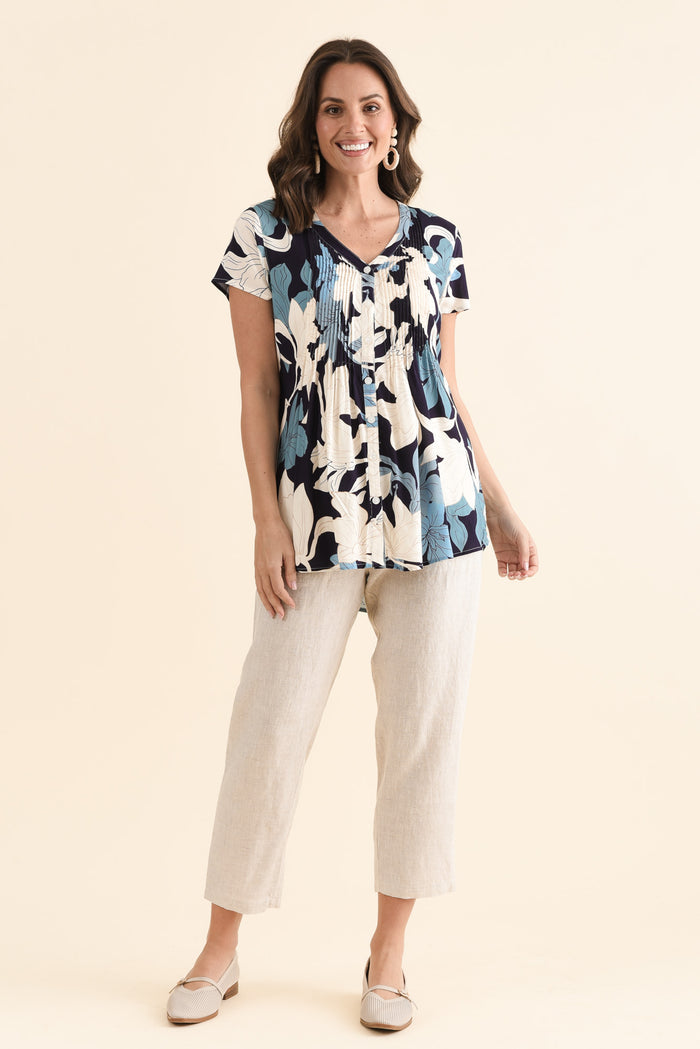 Isobel Blue Floral Button Top