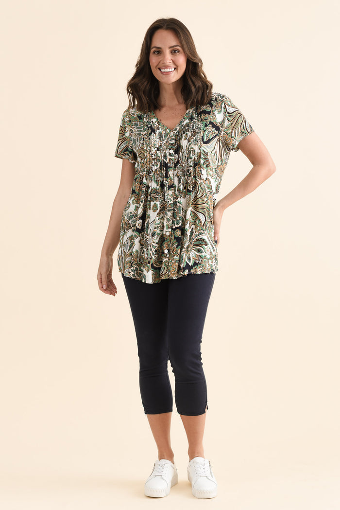 Isobel Mint Floral Button Top