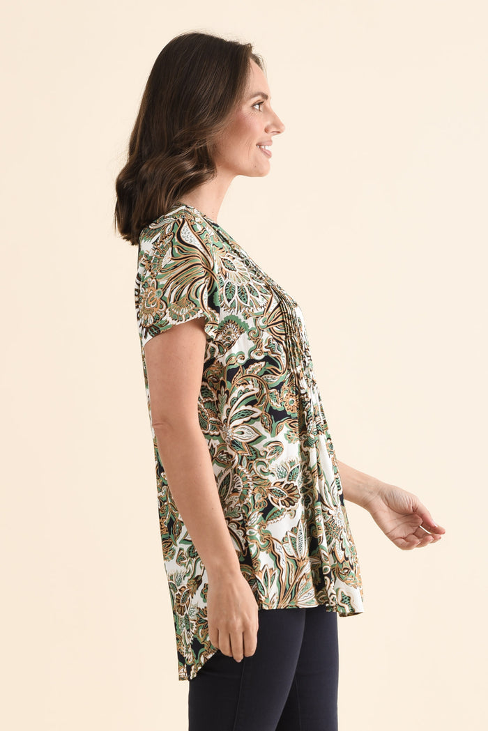Isobel Mint Floral Button Top