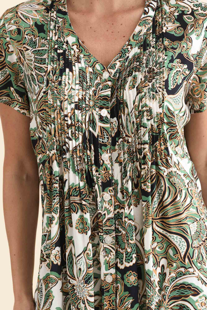 Isobel Mint Floral Button Top
