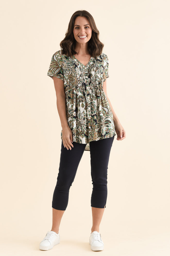 Isobel Mint Floral Button Top