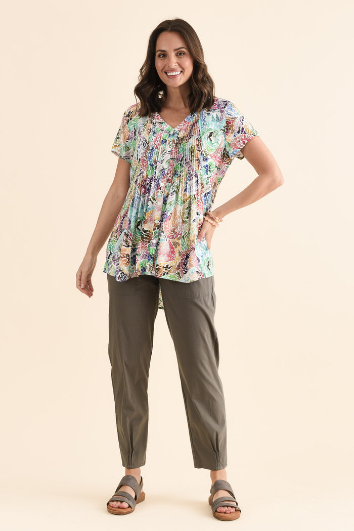 Isobel Pink Abstract Button Top