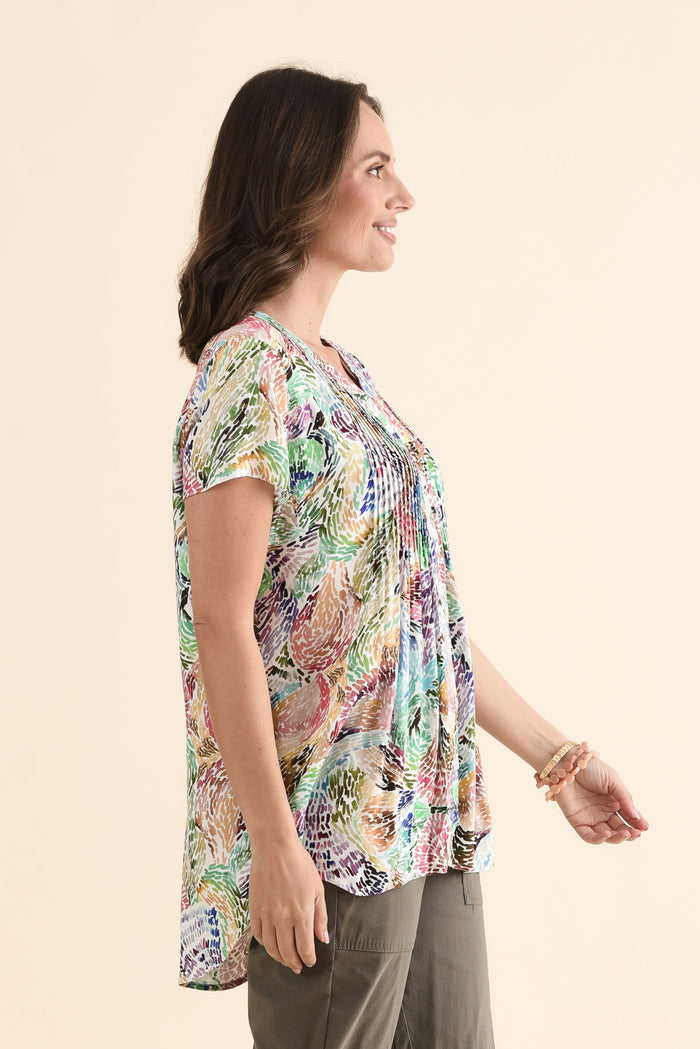 Isobel Pink Abstract Button Top