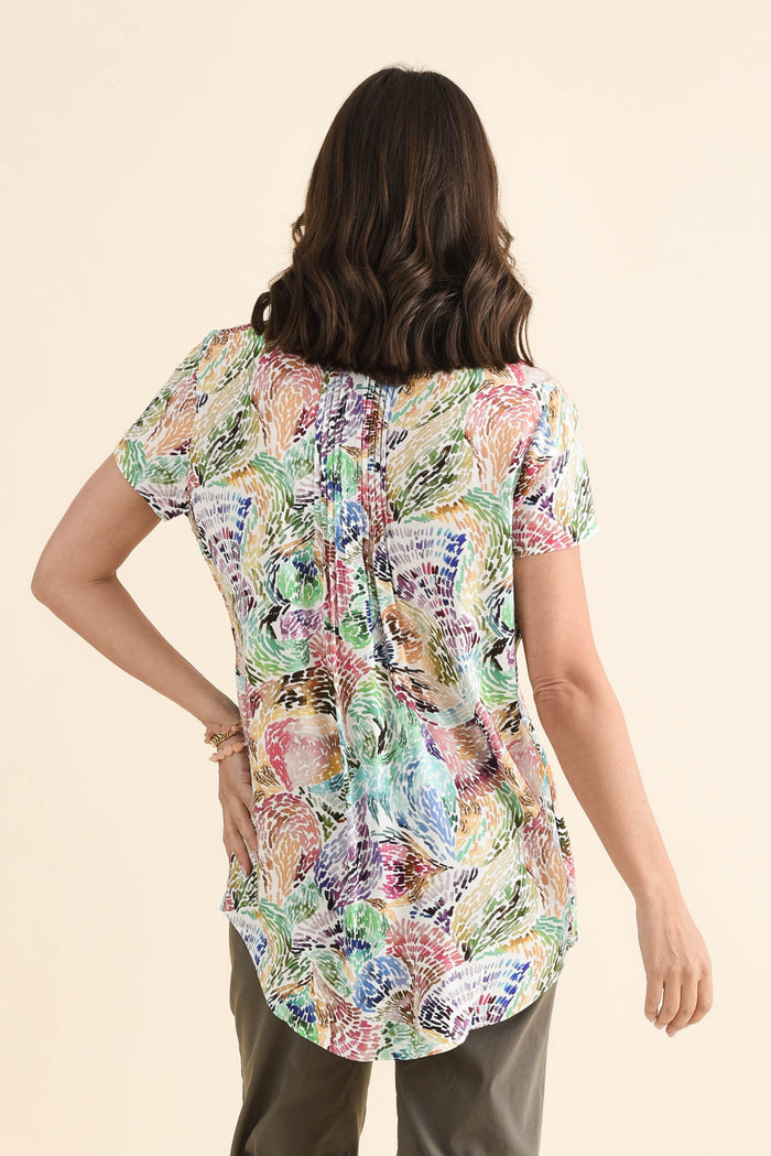 Isobel Pink Abstract Button Top