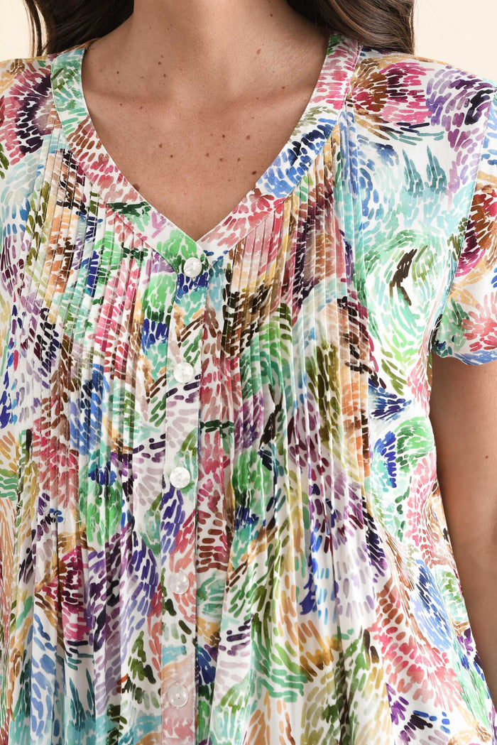 Isobel Pink Abstract Button Top