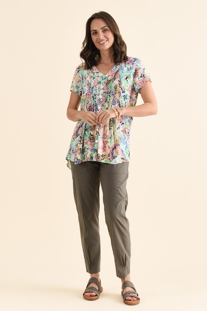 Isobel Pink Abstract Button Top