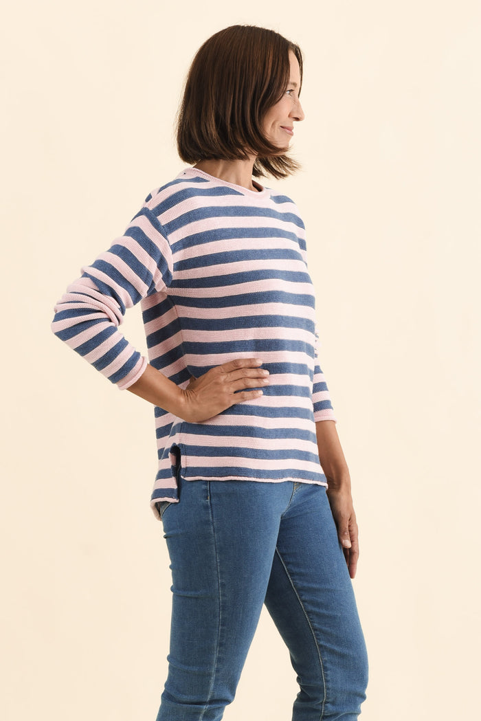 Ivana Pink Stripe Organic Cotton Knit Jumper,Brunette model,alt text|model:Cara