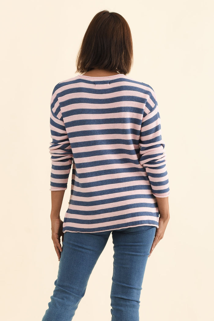 Ivana Pink Stripe Organic Cotton Knit Jumper,Brunette model,alt text|model:Cara