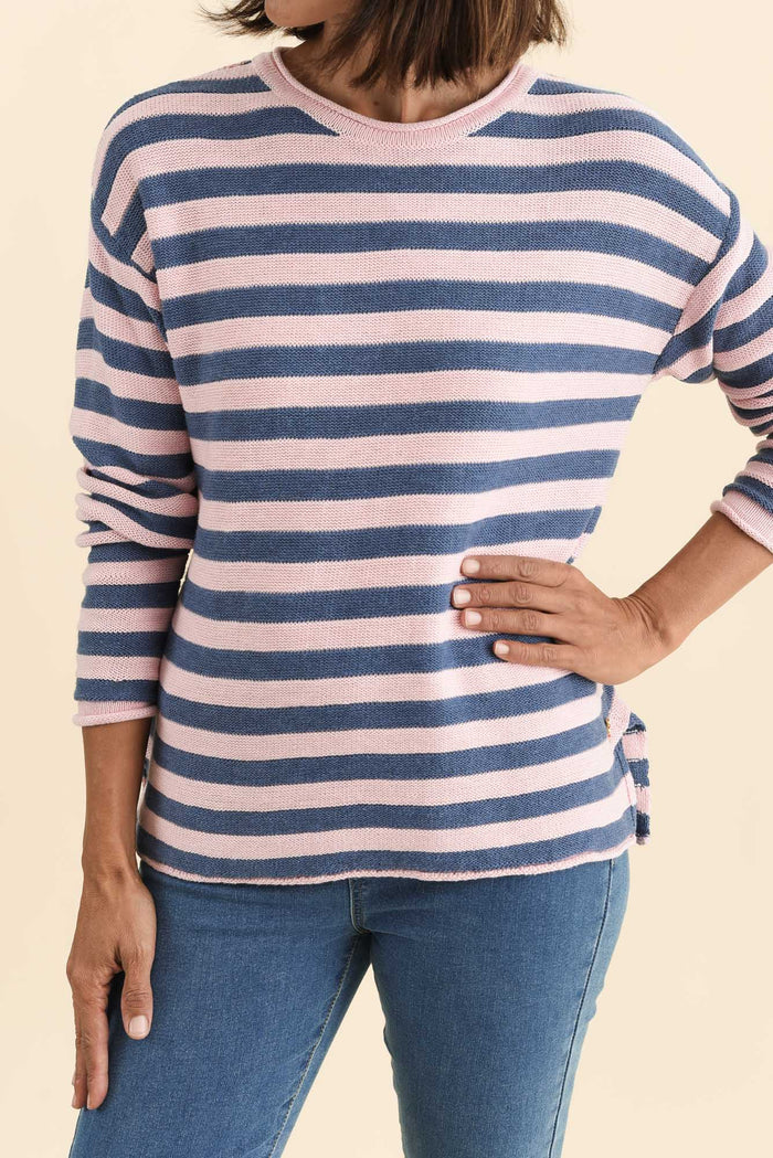 Ivana Pink Stripe Organic Cotton Knit Jumper,Brunette model,alt text|model:Cara