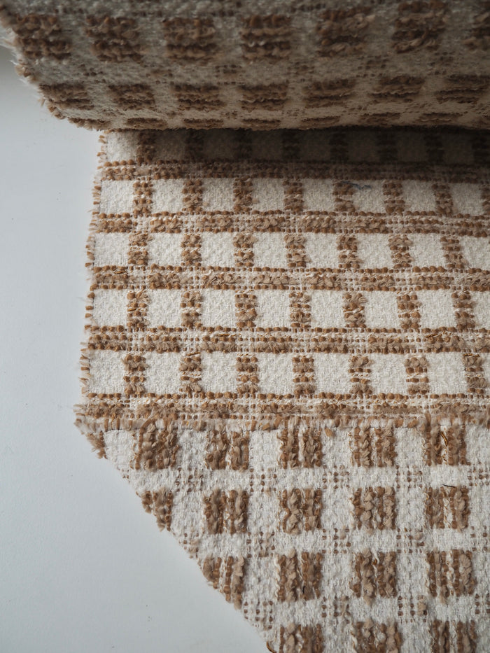 Ivory + Brown Check Bouclé Wool Blend Coating
