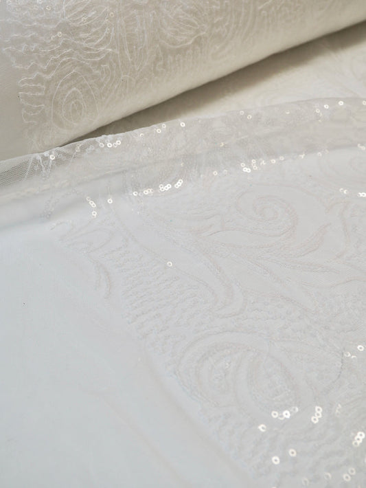 Ivory Floral Sequin Tulle