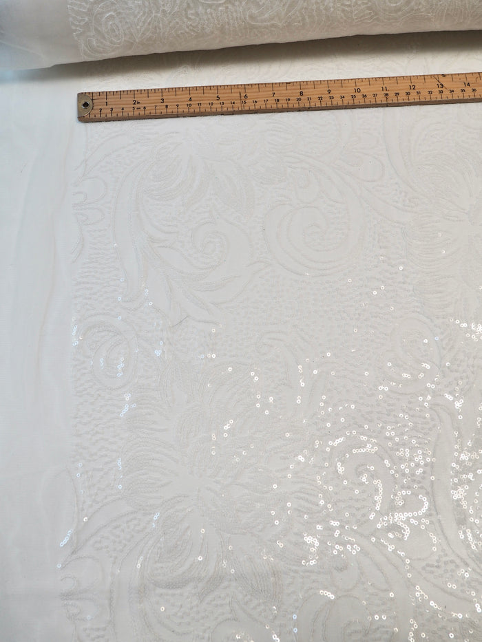 Ivory Floral Sequin Tulle
