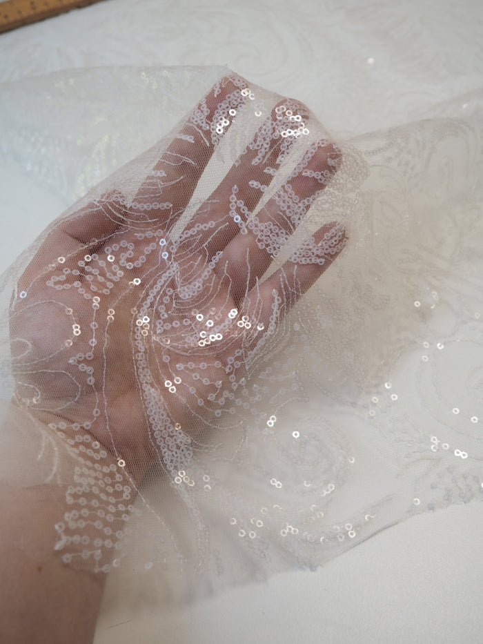 Ivory Floral Sequin Tulle