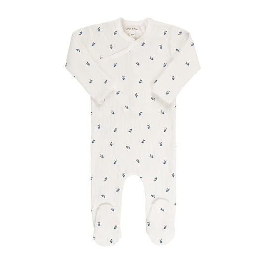 Ivory/Blue Berry Zipper Footie
