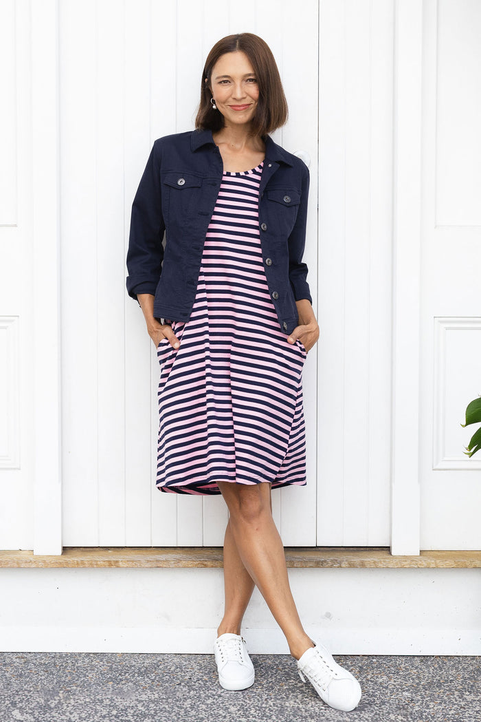 Izzy Pink Stripe Cotton Tee Dress,Lifestyle