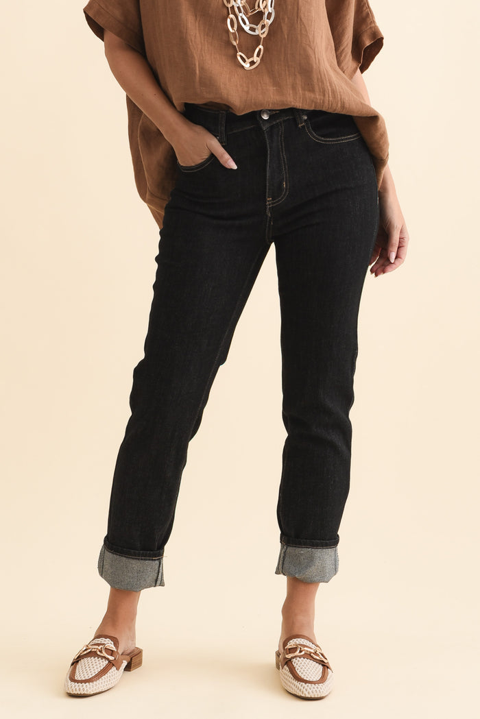 James Black Denim Stretch Jeans,Brunette model,alt text|model:MJ