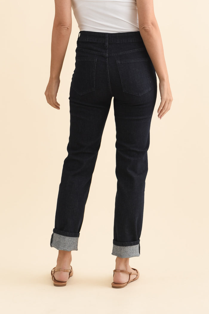 James Dark Blue Denim Stretch Jeans,Brunette model,alt text|model:MJ