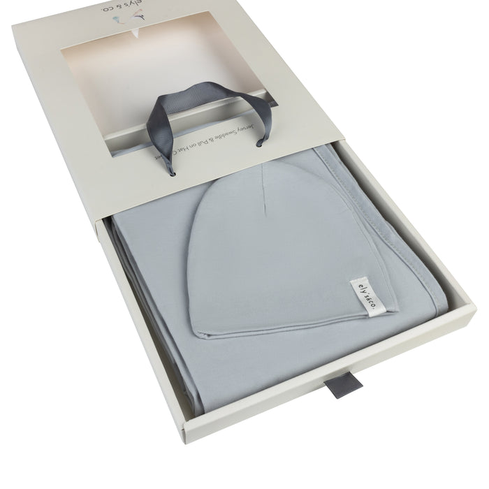 Jersey Swaddle and Hat Gift Set  – Blue