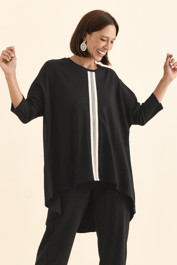 Keiran Black Stripe Cotton Top,Brunette model,alt text|model:Cara