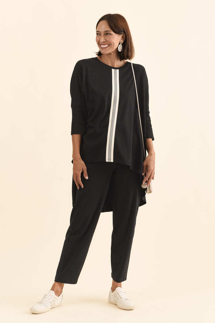Keiran Black Stripe Cotton Top,Brunette model,alt text|model:Cara