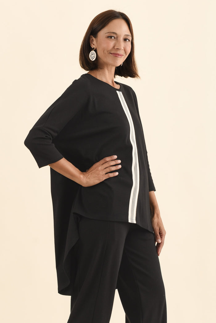 Keiran Black Stripe Cotton Top,Brunette model,alt text|model:Cara