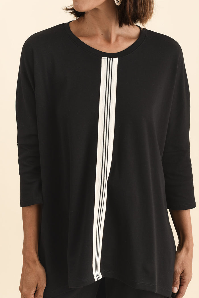 Keiran Black Stripe Cotton Top,Brunette model,alt text|model:Cara