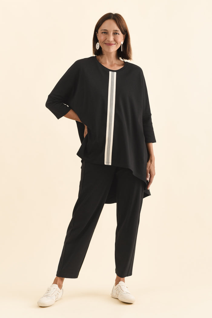 Keiran Black Stripe Cotton Top,Brunette model,alt text|model:Cara