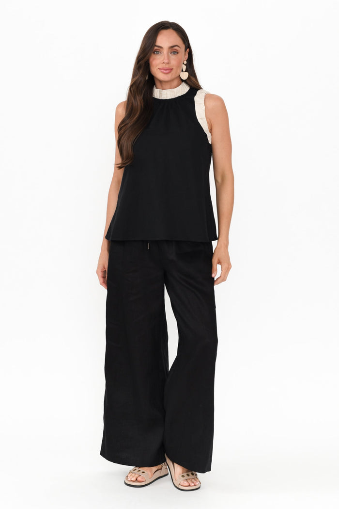 Kelley Black Trim Cotton Blend Tank,Brunette model,alt text|model:Elouise
