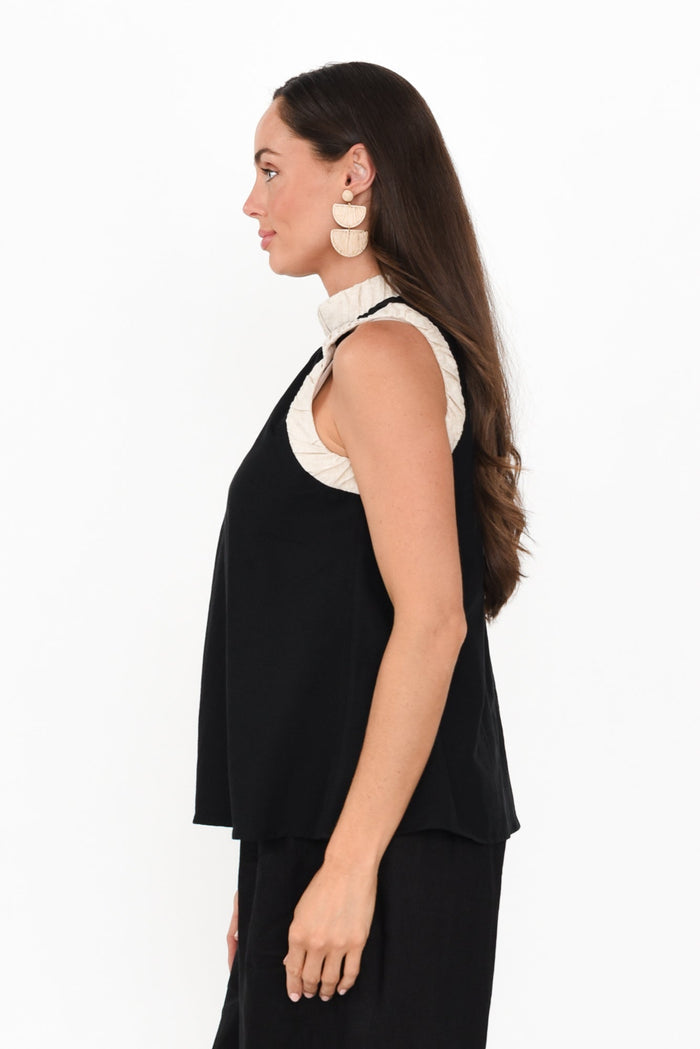Kelley Black Trim Cotton Blend Tank,Brunette model,alt text|model:Elouise
