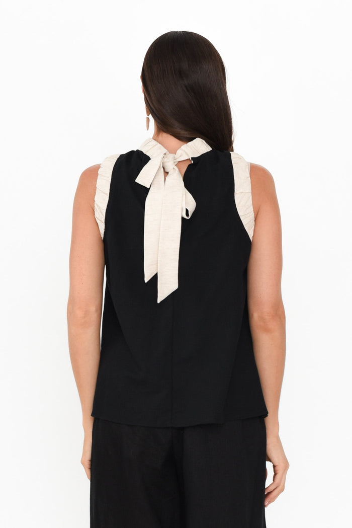 Kelley Black Trim Cotton Blend Tank,Brunette model,alt text|model:Elouise