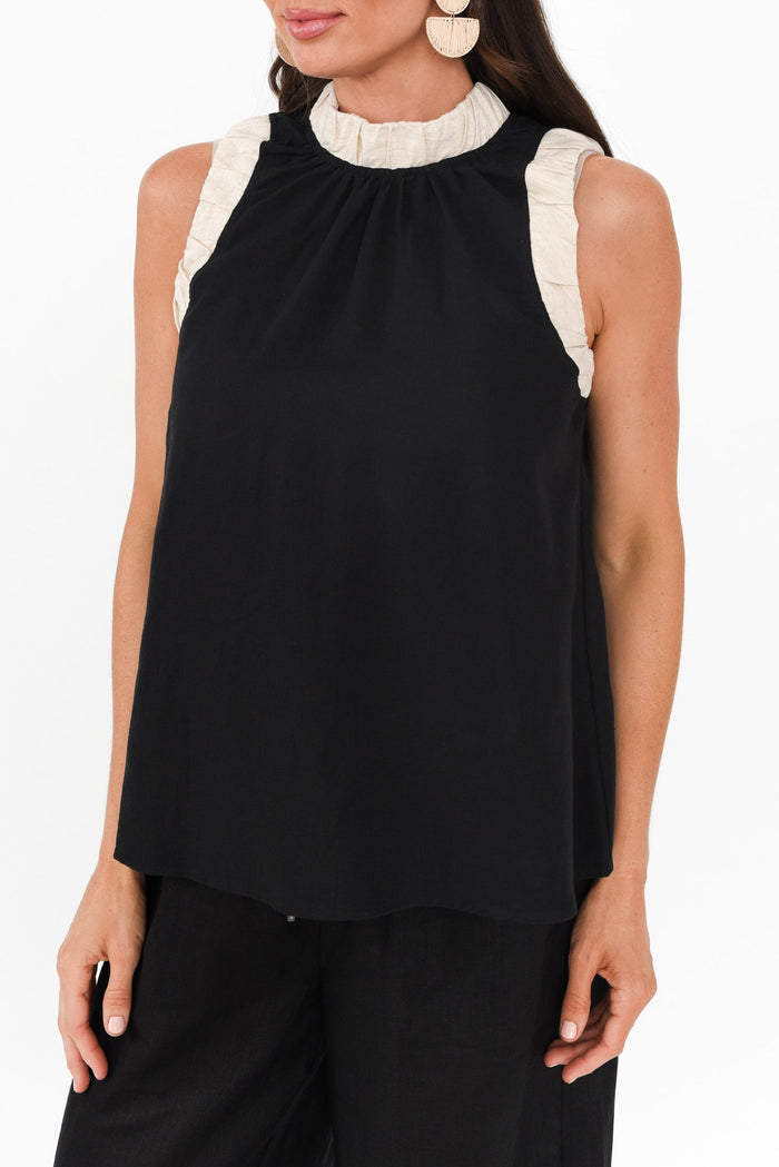 Kelley Black Trim Cotton Blend Tank,Brunette model,alt text|model:Elouise