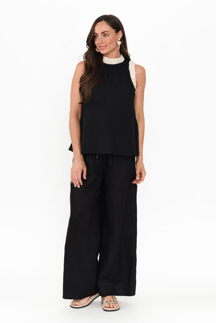 Kelley Black Trim Cotton Blend Tank,Brunette model,alt text|model:Elouise