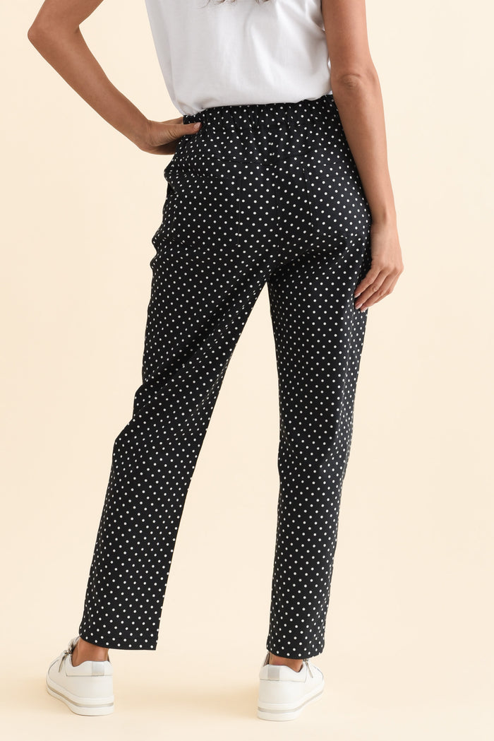 Kenzie Navy Spot Drawstring Pants,Brunette model,alt text|model:Brontie