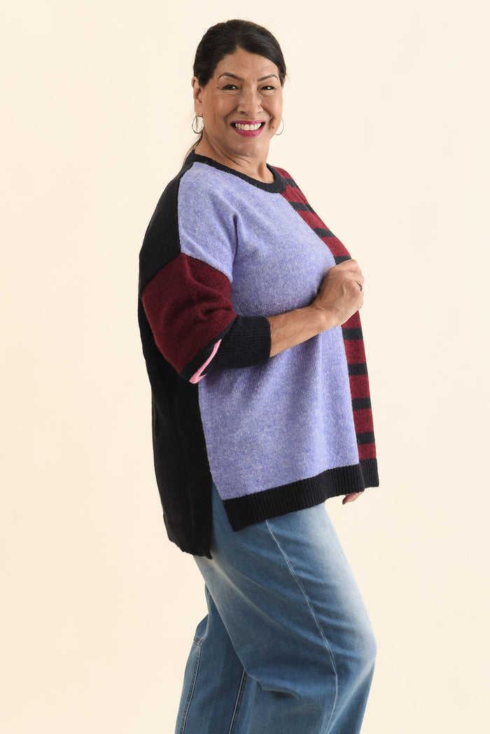 Kit Red Splice Knit Jumper,Side,Brunette model,alt text|model:Pilita