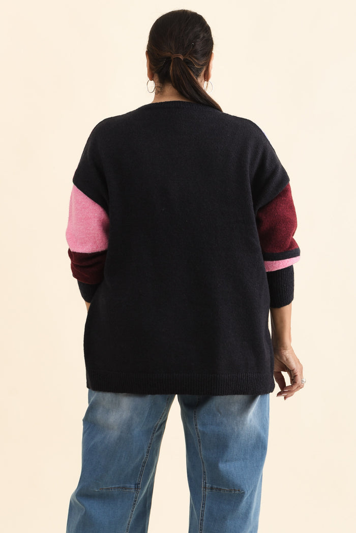 Kit Red Splice Knit Jumper,Back,Brunette model,alt text|model:Pilita
