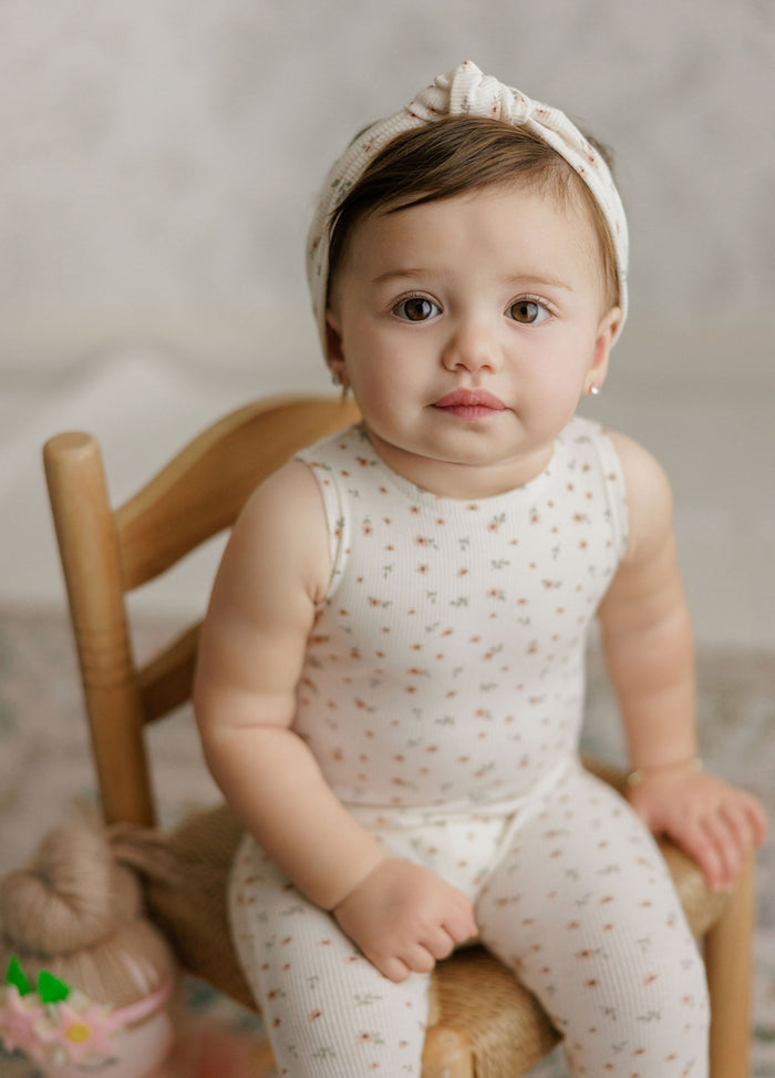 Knot Headband – Ivory Pink – Floral Rib