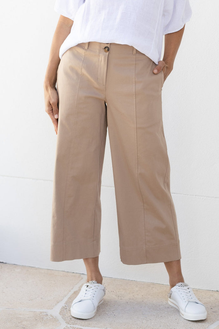 Kristy Beige Cotton Wide Leg Pants,Lifestyle