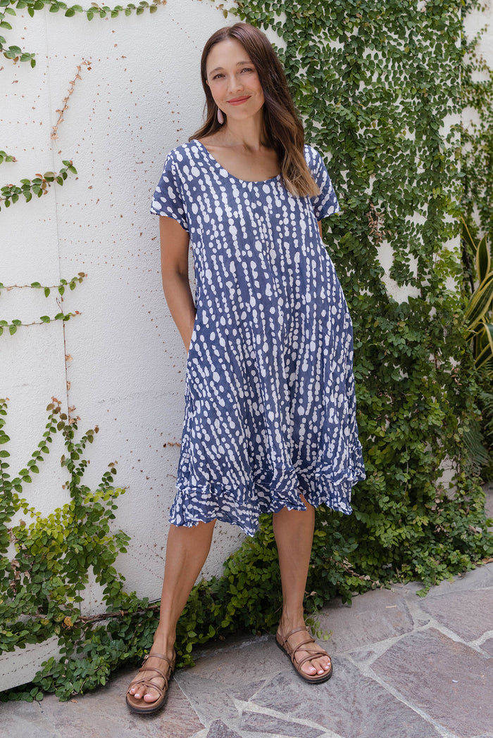 Lauren Navy Speckle Crinkle Cotton Dress,Lifestyle