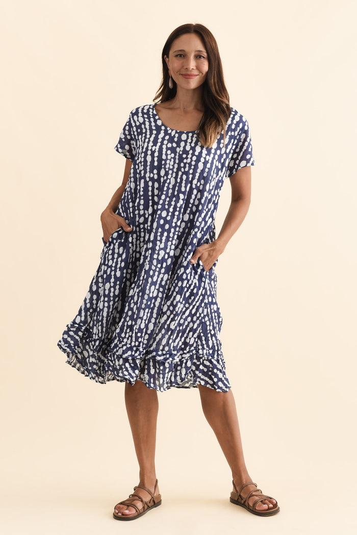 Lauren Navy Speckle Crinkle Cotton Dress,Brunette model,alt text|model:Cara