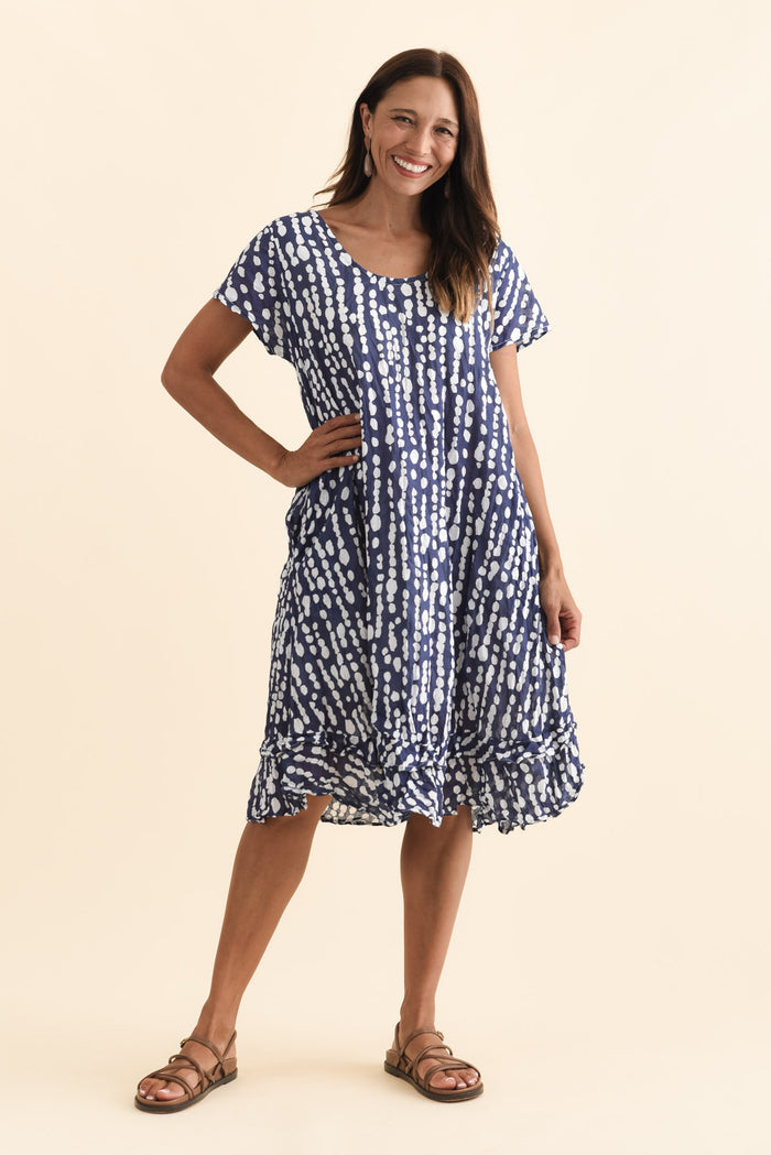 Lauren Navy Speckle Crinkle Cotton Dress,Brunette model,alt text|model:Cara