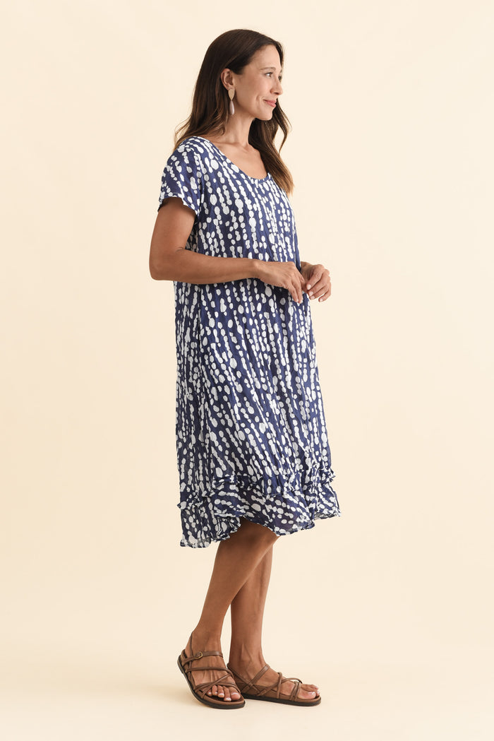 Lauren Navy Speckle Crinkle Cotton Dress,Brunette model,alt text|model:Cara