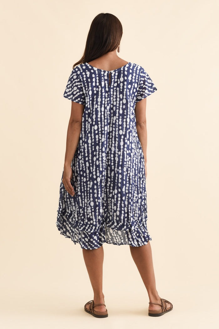 Lauren Navy Speckle Crinkle Cotton Dress,Brunette model,alt text|model:Cara