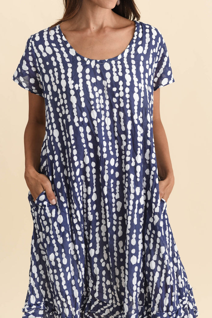 Lauren Navy Speckle Crinkle Cotton Dress,Brunette model,alt text|model:Cara