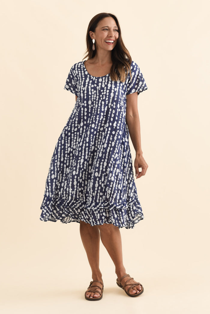 Lauren Navy Speckle Crinkle Cotton Dress,Brunette model,alt text|model:Cara