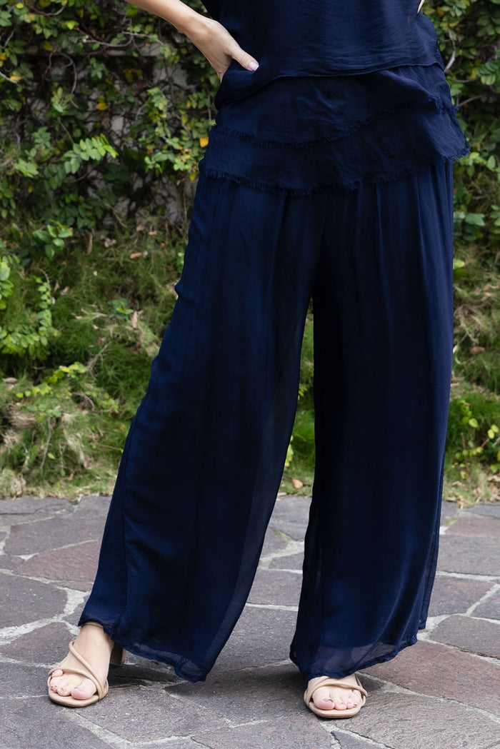 Laurier Navy Silk Wide Leg Pants,Lifestyle