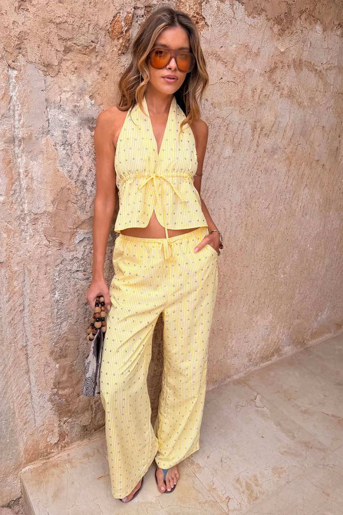 LEMON PINSTRIPE HALTER WAISTCOAT