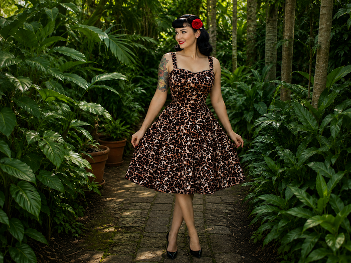 Leopard Print Vintage Inspired 1950s Strap Swing Dress
