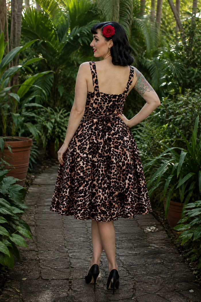 Leopard Print Vintage Inspired 1950s Strap Swing Dress
