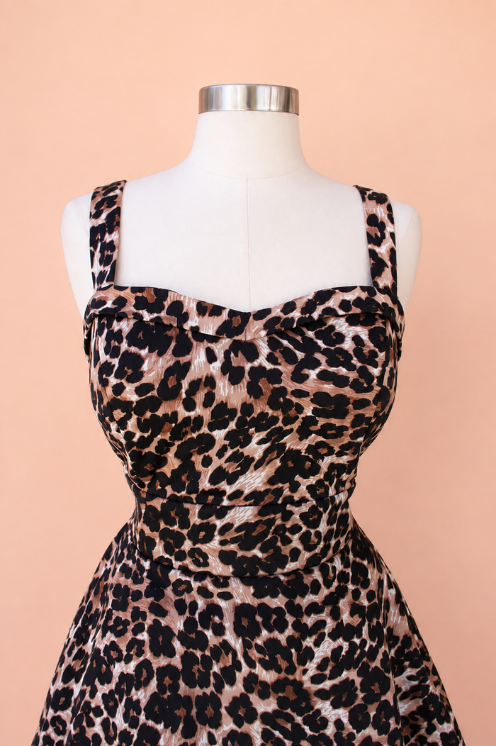 Leopard Print Vintage Inspired 1950s Strap Swing Dress