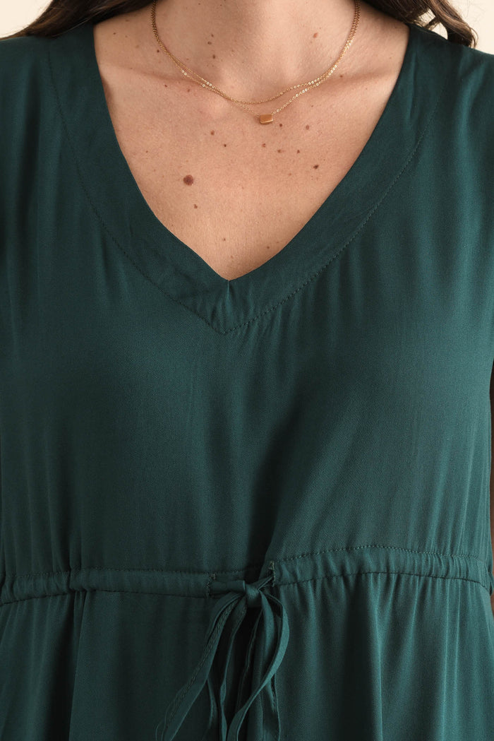 Libby Emerald Midi Dress,Detail,Brunette model,alt text|model:MJ